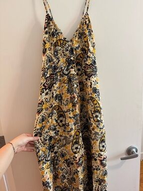 ba&sh Yellow and Black Paisley Midi Dress